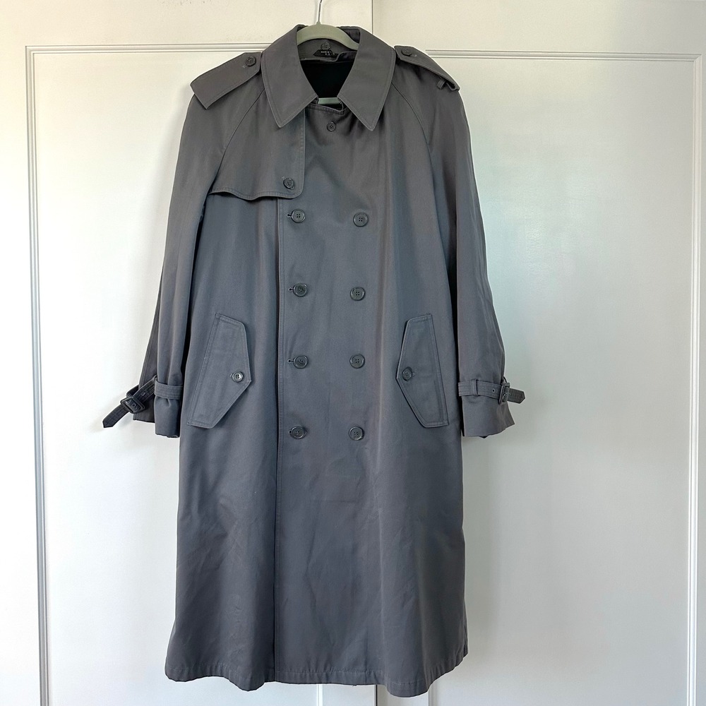 Oleg Cassini Signature Collection Mens Gray‎ Double Breasted Trench Coat 42 Reg